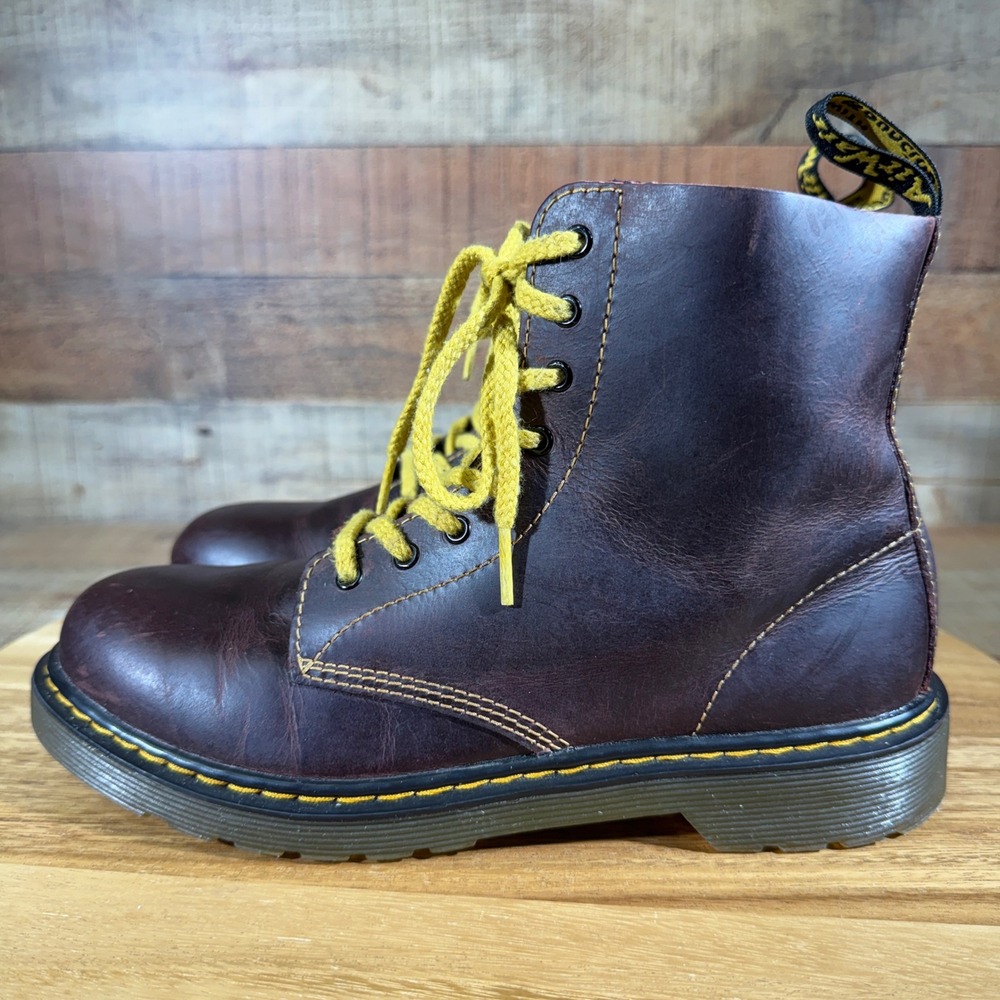 Dr. Martens Boots Womens 7 Boys 6 Brown Leather‎ Lace Up 1460 Pascal Y Side Zip